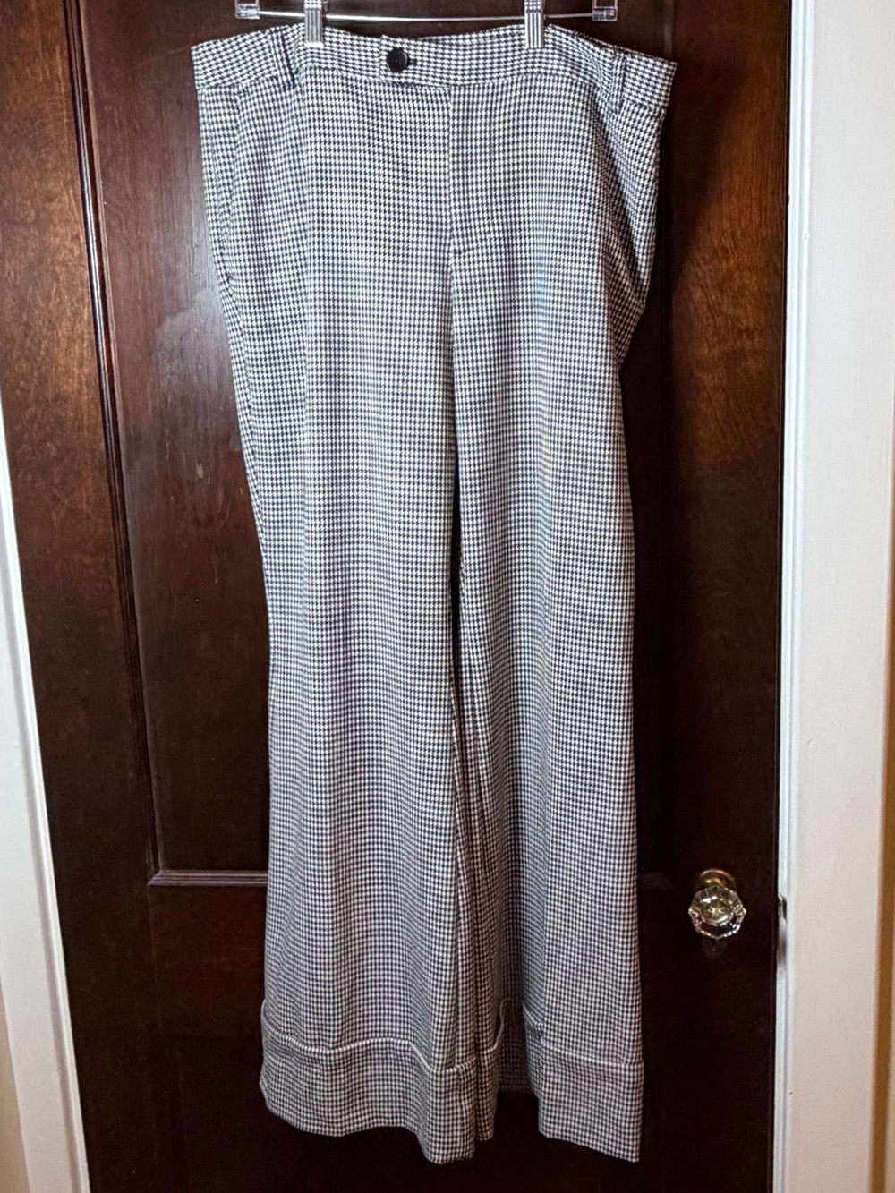 Anthropologie Maeve Pants 14 Wide Leg Houndstooth Black White Cuff Hem